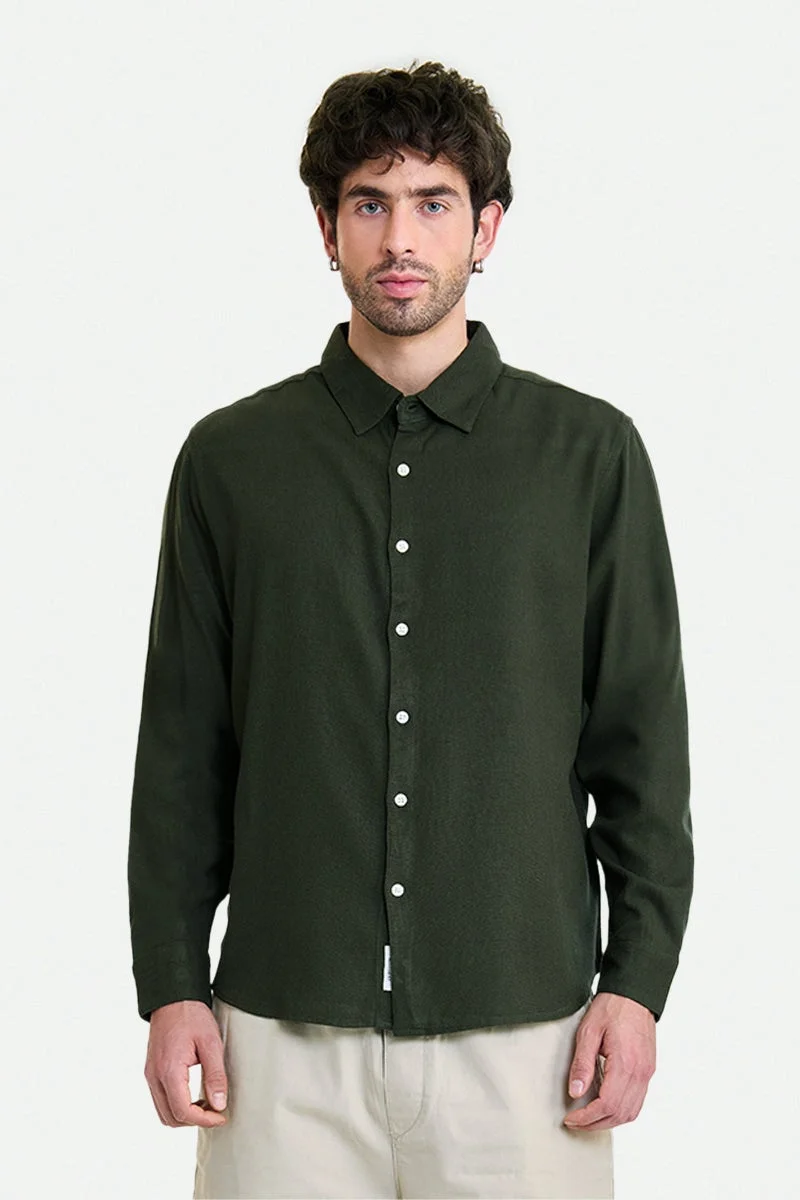 سنيتش Olive Textured Long Sleeve Regular Fit Shirt