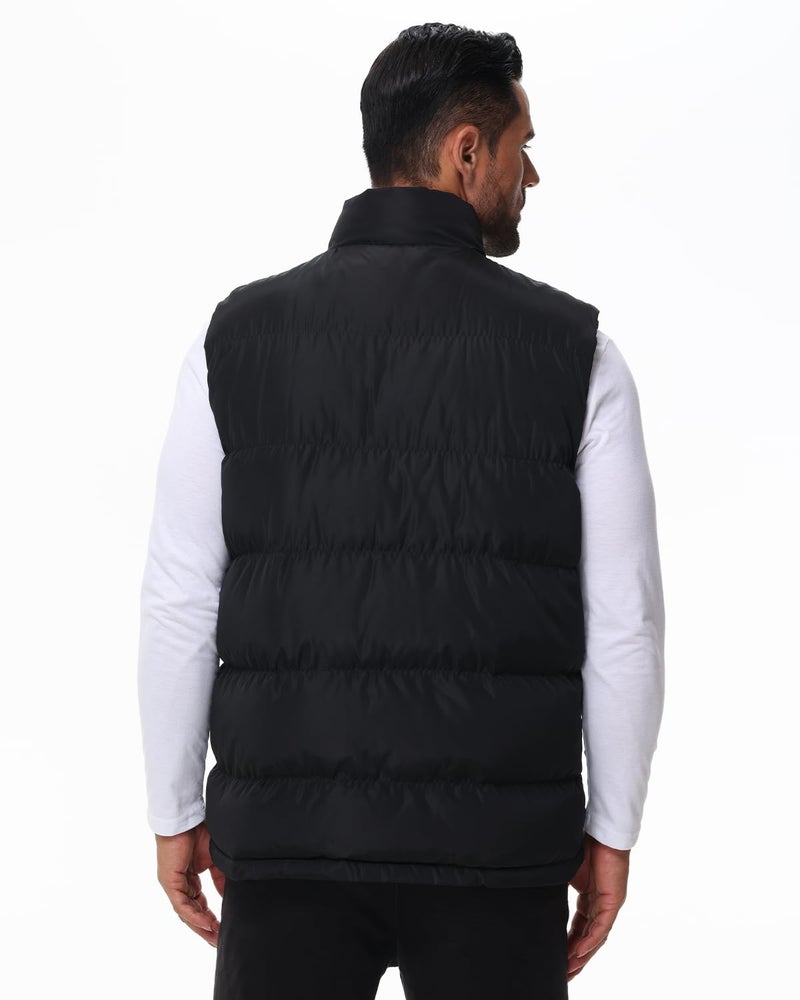 JIHUILAI سترة بافر سوداء من JIHUILAI للشتاء للرجال سترة منتفخة مقاومة للماء مع جيوب بسحاب سترة بدون أكمام للرجال مقاس M - Image 4