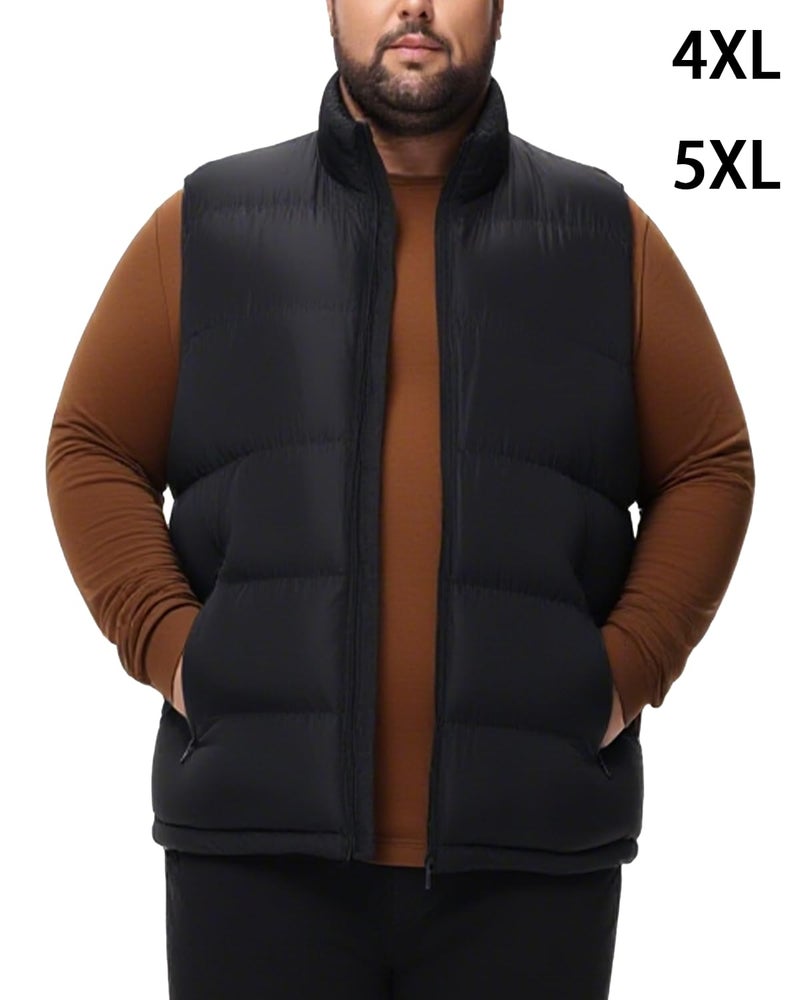JIHUILAI سترة بافر سوداء من JIHUILAI للشتاء للرجال سترة منتفخة مقاومة للماء مع جيوب بسحاب سترة بدون أكمام للرجال مقاس M - Image 5