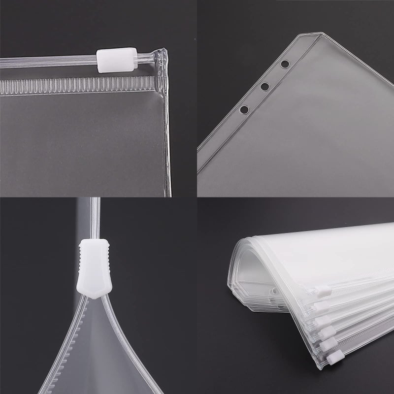 Antner 12pcs A6 Size Binder Pockets 6 Holes Budget Cash Envelopes for Budgeting, Clear Zipper Folders Loose Leaf Bags for A6 6-Ring Budget Binder, Waterproof PVC Document Pouch Filing Bags - Image 5