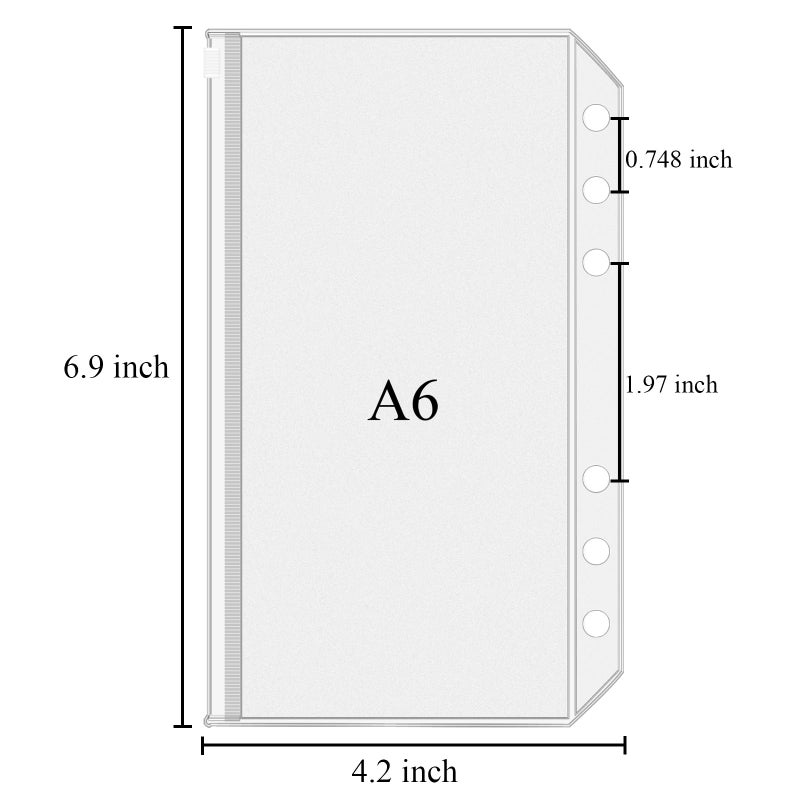 Antner 12pcs A6 Size Binder Pockets 6 Holes Budget Cash Envelopes for Budgeting, Clear Zipper Folders Loose Leaf Bags for A6 6-Ring Budget Binder, Waterproof PVC Document Pouch Filing Bags - Image 2