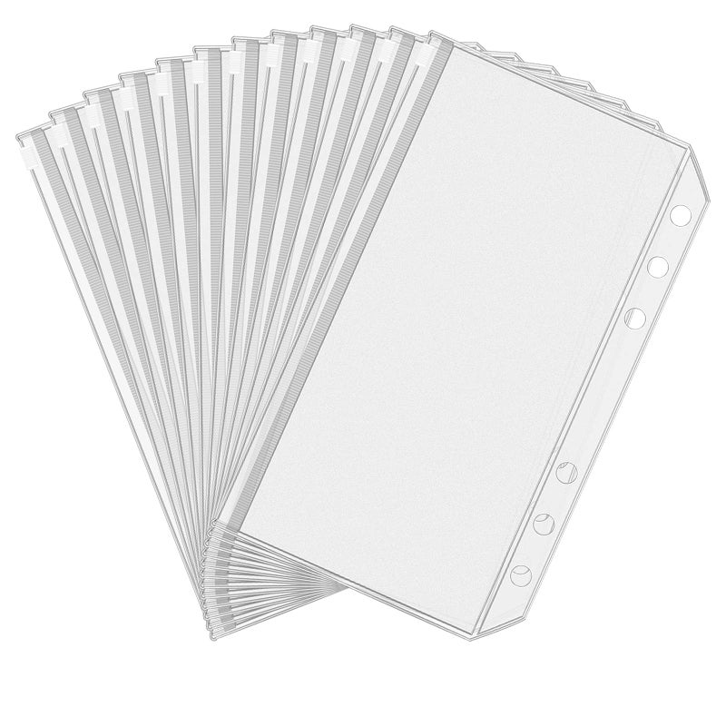 Antner 12pcs A6 Size Binder Pockets 6 Holes Budget Cash Envelopes for Budgeting, Clear Zipper Folders Loose Leaf Bags for A6 6-Ring Budget Binder, Waterproof PVC Document Pouch Filing Bags - Image 1