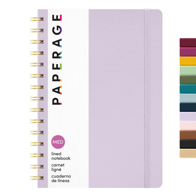PAPERAGE Lined Spiral Journal Notebook, (Lavender), 160 Pages, Hardcover Journal for Women & Men, Medium 5.5 in x 8 in - 100 GSM, Thick Paper, Spiral Notebook for Work, School & Journaling - Image 1