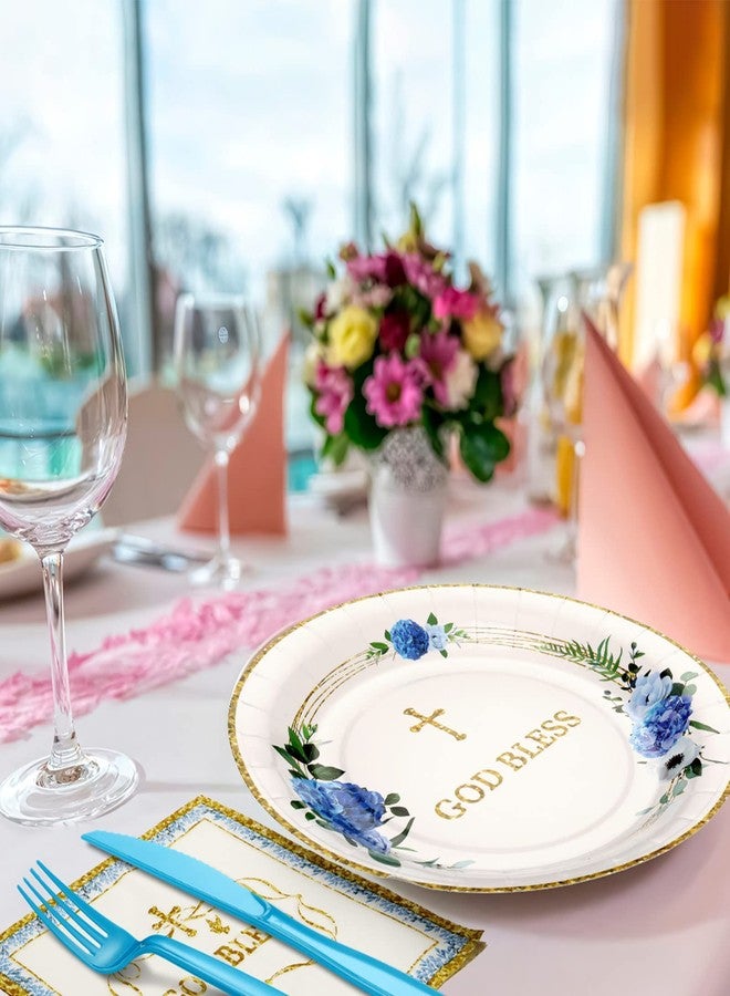Zubebe 193 Pcs Baptism Plates and Napkins Party Supplies First Holy Communion Decorations Including God Bless Disposable Paper Plates Napkin Banner Cups Straws Plastic Forks Knives Spoons for Shower - Image 5