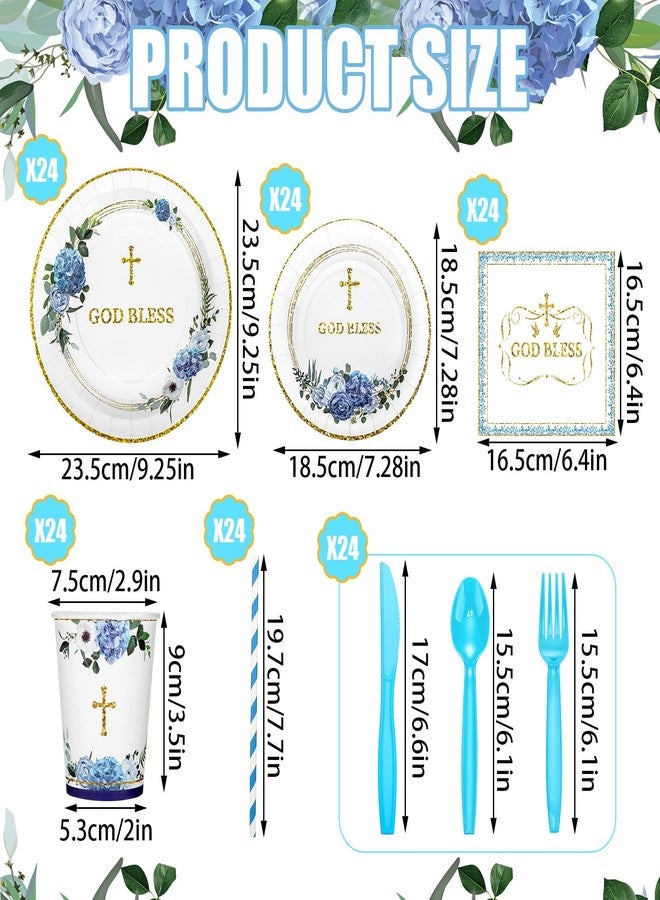 Zubebe 193 Pcs Baptism Plates and Napkins Party Supplies First Holy Communion Decorations Including God Bless Disposable Paper Plates Napkin Banner Cups Straws Plastic Forks Knives Spoons for Shower - Image 2