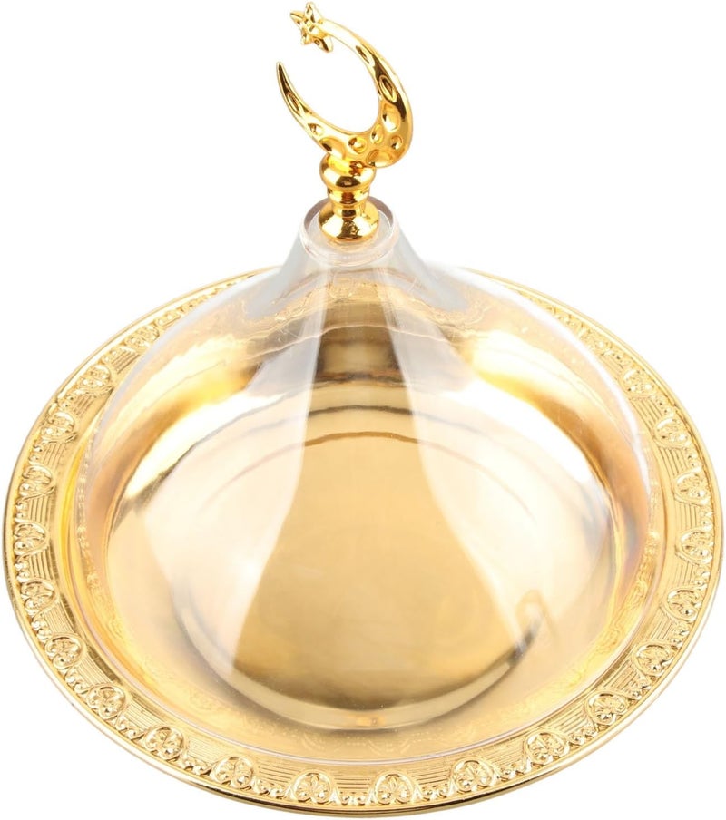 Golden Embossed Serving Plate with Dome, Stainless Steel Acrylic Serving Dish for Party Cafe, Elegant Cloche Serving Plate with Clear Dome for Salad Dessert Coffee, Vintage Style D - Image 2