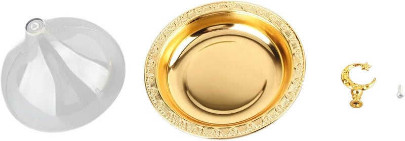 Golden Embossed Serving Plate with Dome, Stainless Steel Acrylic Serving Dish for Party Cafe, Elegant Cloche Serving Plate with Clear Dome for Salad Dessert Coffee, Vintage Style D - Image 1