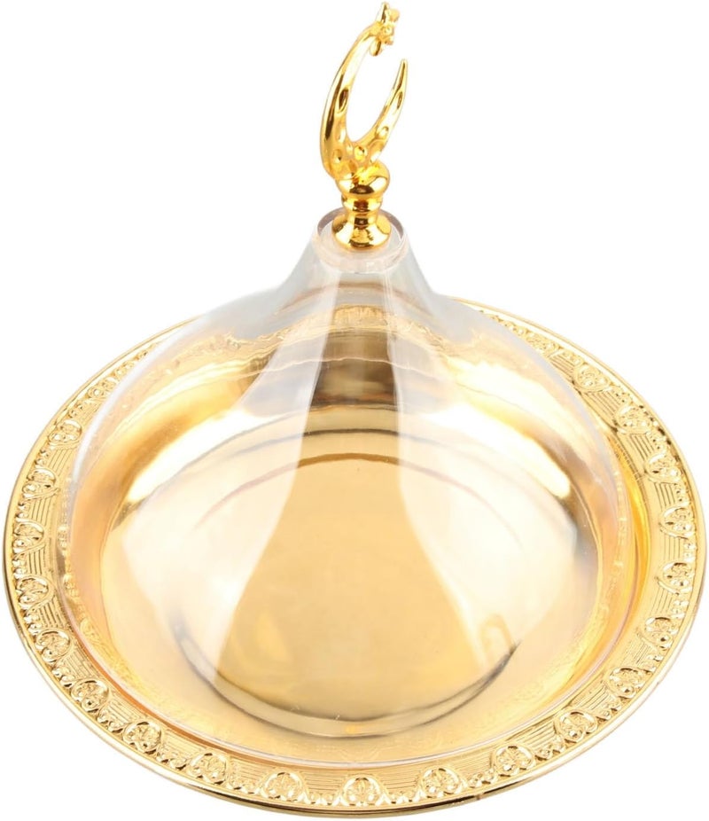 Golden Embossed Serving Plate with Dome, Stainless Steel Acrylic Serving Dish for Party Cafe, Elegant Cloche Serving Plate with Clear Dome for Salad Dessert Coffee, Vintage Style D - Image 4