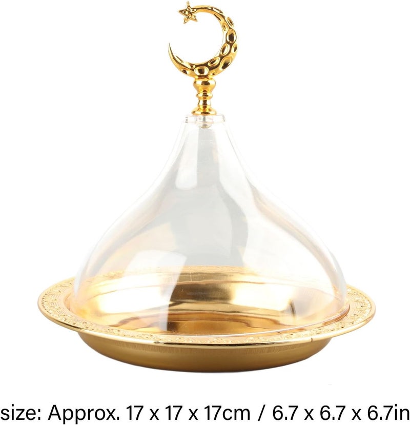 Golden Embossed Serving Plate with Dome, Stainless Steel Acrylic Serving Dish for Party Cafe, Elegant Cloche Serving Plate with Clear Dome for Salad Dessert Coffee, Vintage Style D - Image 5