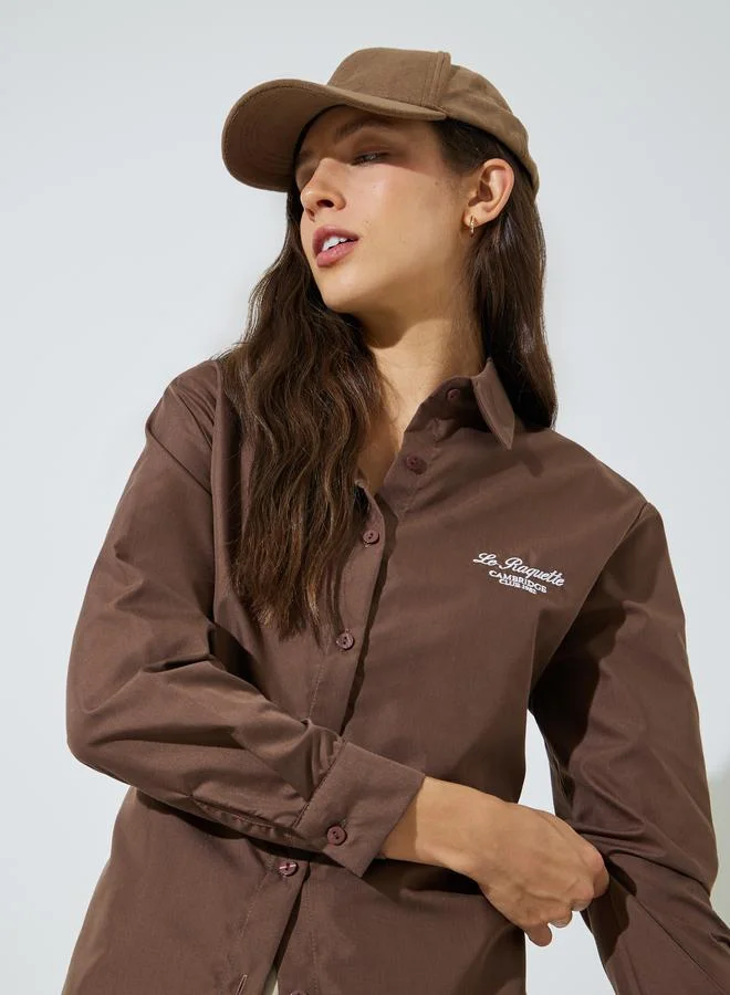 ستايلي Brown Oversized Shirt with Embroidery Detail