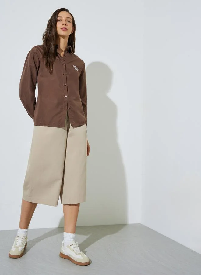 ستايلي Brown Oversized Shirt with Embroidery Detail