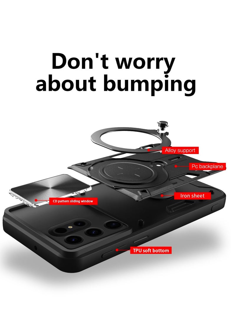 Aookay Case for Samsung S24 Ultra Case, with Kickstand and Sliding Camera Cover, Luxury PC Magnetic Shockproof Camera Protection Case Cover, Supports Wireless Char-ging Phone Cover for S24 Ultra (Black)  - Image 4