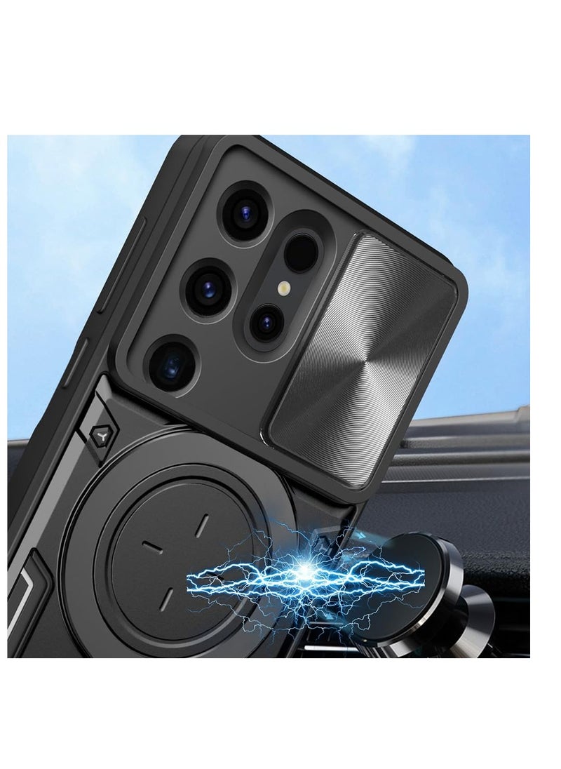 Aookay Case for Samsung S24 Ultra Case, with Kickstand and Sliding Camera Cover, Luxury PC Magnetic Shockproof Camera Protection Case Cover, Supports Wireless Char-ging Phone Cover for S24 Ultra (Black)  - Image 5