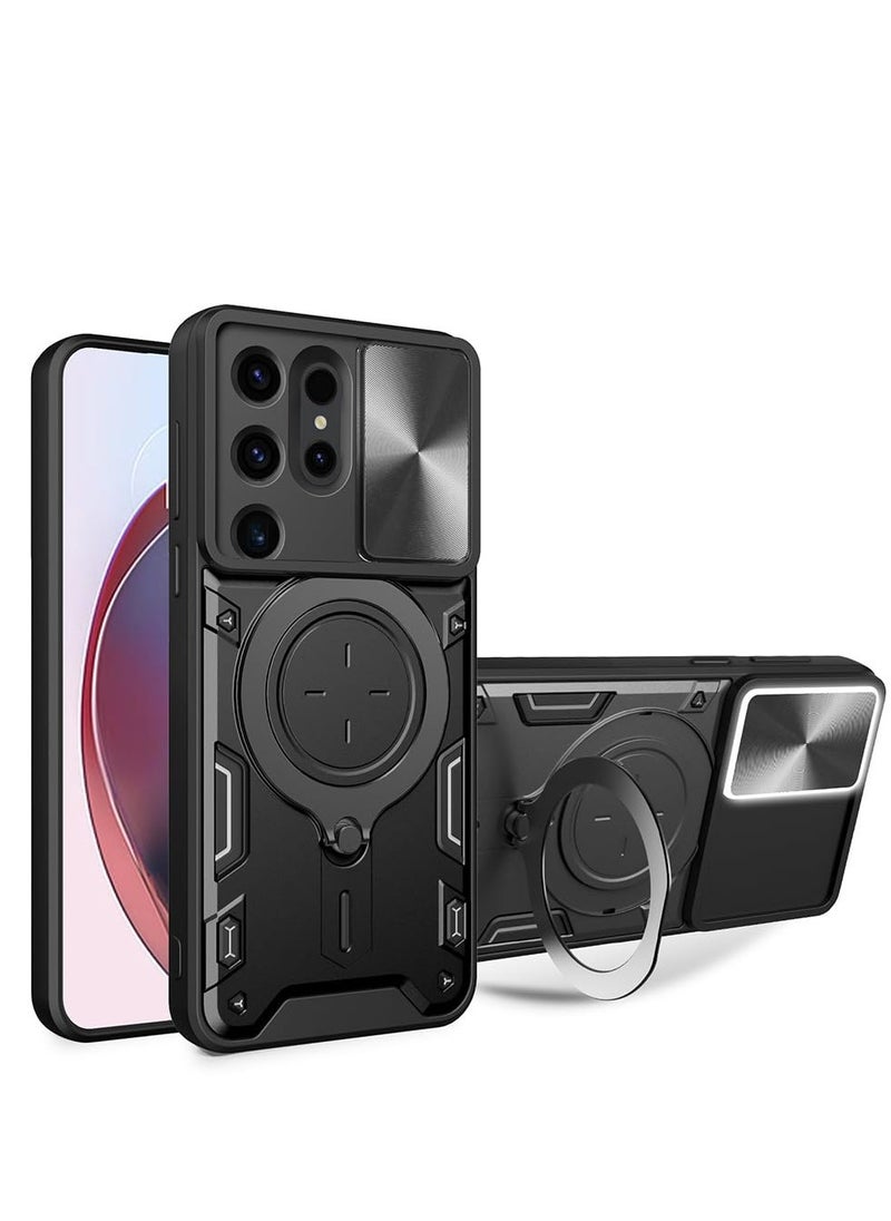 Aookay Case for Samsung S24 Ultra Case, with Kickstand and Sliding Camera Cover, Luxury PC Magnetic Shockproof Camera Protection Case Cover, Supports Wireless Char-ging Phone Cover for S24 Ultra (Black)  - Image 1
