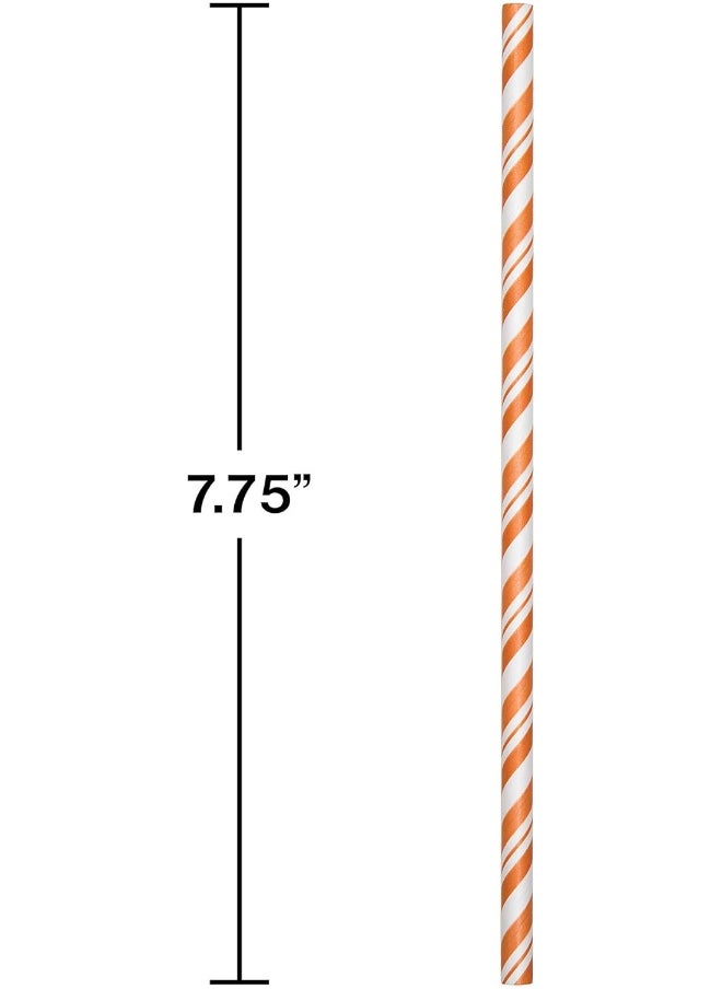 CREATIVE CONVERTING - Creative Converting 051166 Striped Paper Straws, Orange/White - Image 1