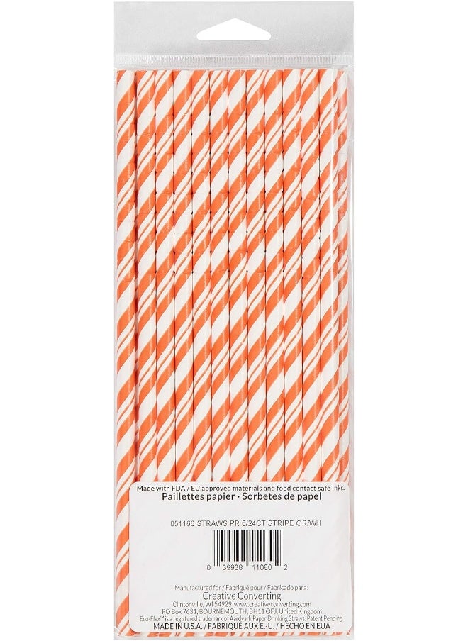 CREATIVE CONVERTING - Creative Converting 051166 Striped Paper Straws, Orange/White - Image 1
