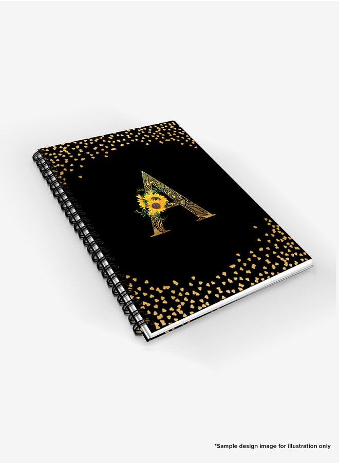 Stylizedd - Designer A5 Spiral Notebook Memo Notepad Journal - Custom Monogram Initial Letter Mandala Floral Pattern Alphabet - A - Black - Image 1