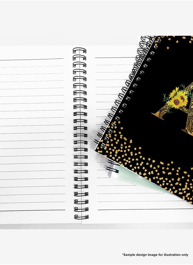 Stylizedd - Designer A5 Spiral Notebook Memo Notepad Journal - Custom Monogram Initial Letter Mandala Floral Pattern Alphabet - A - Black - Image 1