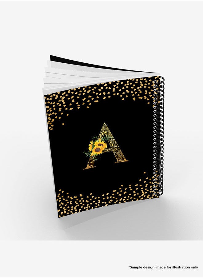 Stylizedd - Designer A5 Spiral Notebook Memo Notepad Journal - Custom Monogram Initial Letter Mandala Floral Pattern Alphabet - A - Black - Image 1