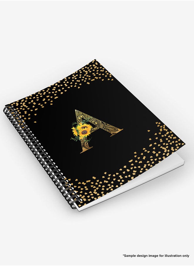 Stylizedd - Designer A5 Spiral Notebook Memo Notepad Journal - Custom Monogram Initial Letter Mandala Floral Pattern Alphabet - A - Black - Image 1