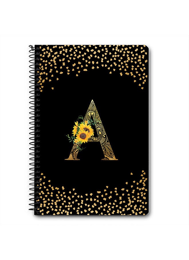 Stylizedd - Designer A5 Spiral Notebook Memo Notepad Journal - Custom Monogram Initial Letter Mandala Floral Pattern Alphabet - A - Black - Image 1