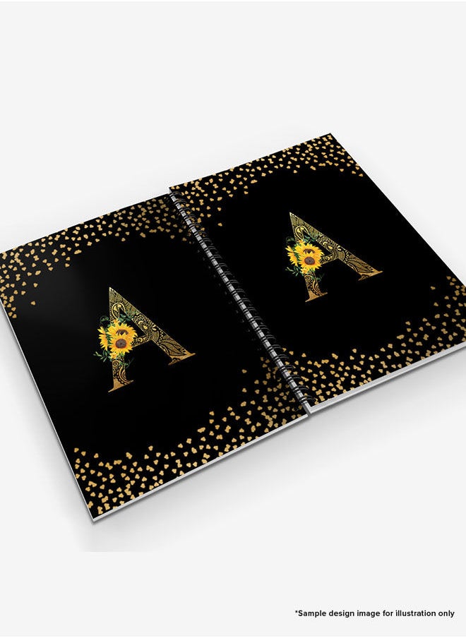 Stylizedd - Designer A5 Spiral Notebook Memo Notepad Journal - Custom Monogram Initial Letter Mandala Floral Pattern Alphabet - A - Black - Image 1