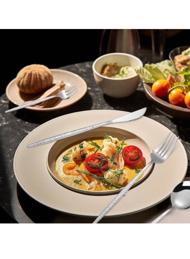 24-piece Portuguese stainless steel cutlery set, cutlery set with bark-like handles, suitable for 6 people for daily household use, mirror-polished cutlery comes in a colorful packaging box, perfect for parties, weddings and gatherings - Image 5