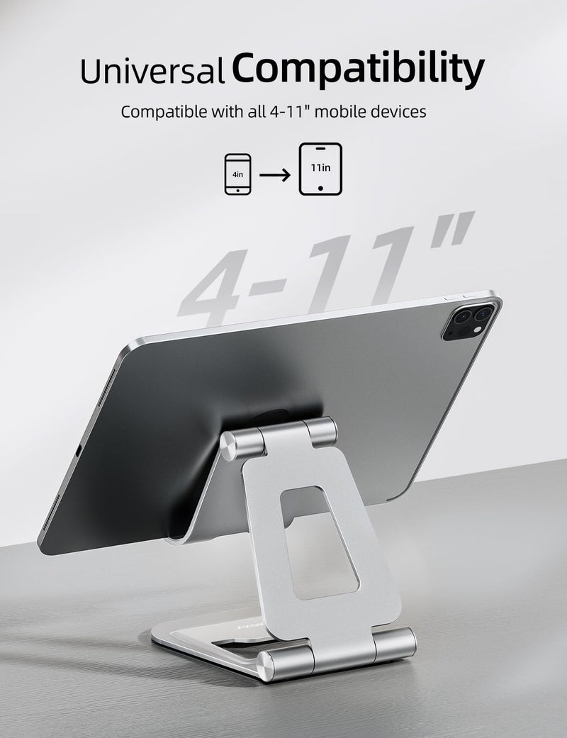 Nulaxy Aluminum Dual Foldable iPad Stand, Fully Adjustable Desktop Tablet Holder, iPad Accessories for Office Kindle Compatible with Mobile Devices iPad Pro/Air/Mini, iPhone Pro/Max/Plus, Silver - Image 3