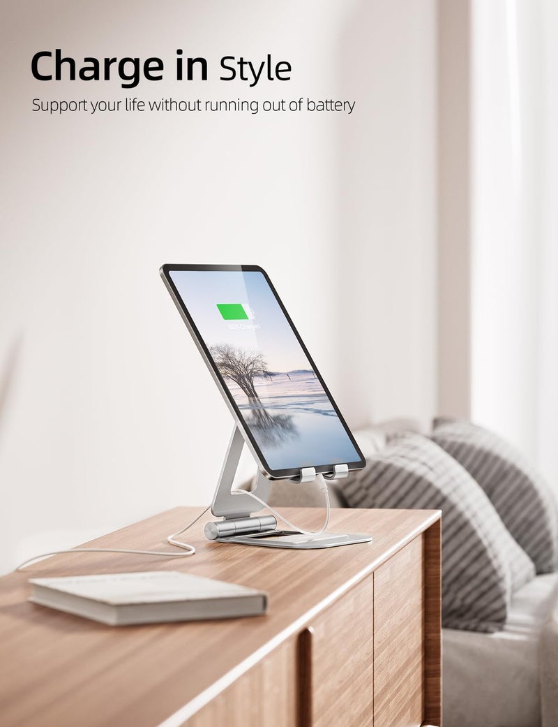 Nulaxy Aluminum Dual Foldable iPad Stand, Fully Adjustable Desktop Tablet Holder, iPad Accessories for Office Kindle Compatible with Mobile Devices iPad Pro/Air/Mini, iPhone Pro/Max/Plus, Silver - Image 2