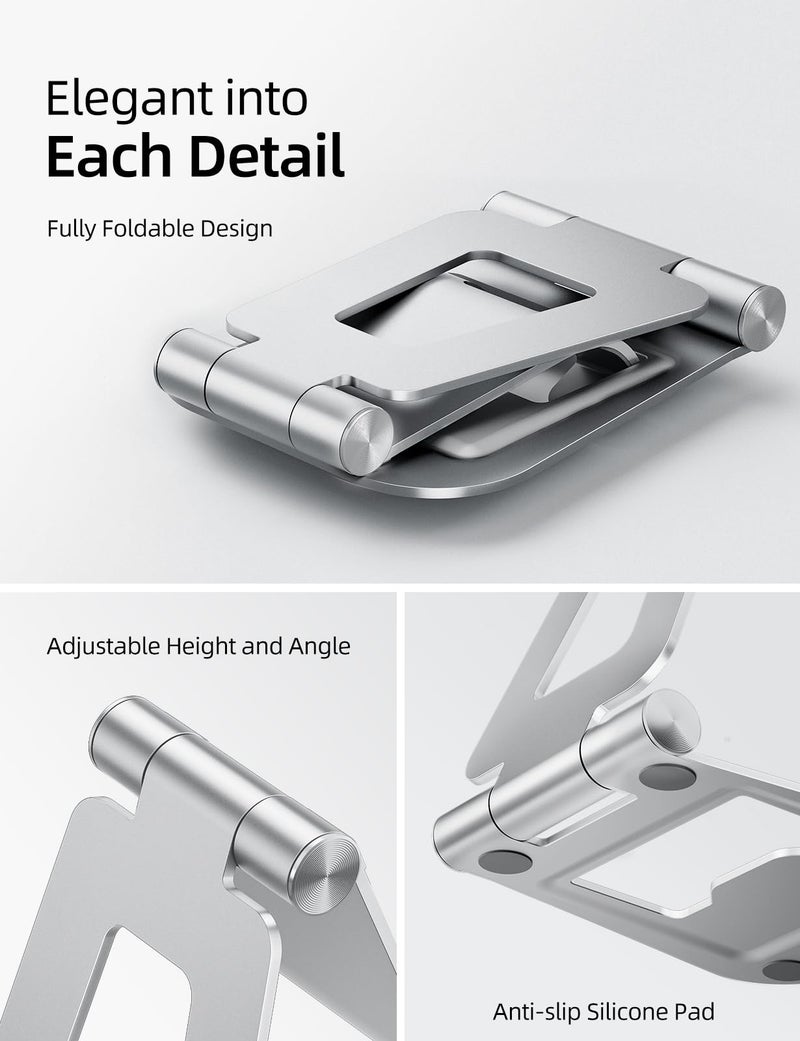 Nulaxy Aluminum Dual Foldable iPad Stand, Fully Adjustable Desktop Tablet Holder, iPad Accessories for Office Kindle Compatible with Mobile Devices iPad Pro/Air/Mini, iPhone Pro/Max/Plus, Silver - Image 4