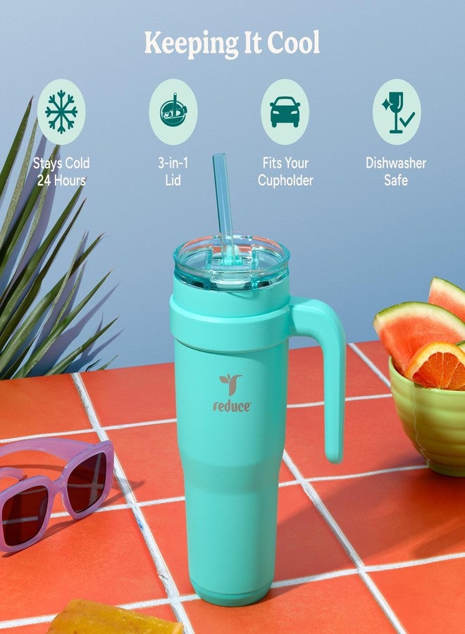 ريديوس كوب ريسايد المصنوع من الفولاذ المقاوم للصدأ بسعة 24 أونصة مع مقبض - كوب سفر معزول بتفريغ الهواء بجدار مزدوج، غطاء مقاوم للتعرق وماصة قابلة لإعادة الاستخدام - يحافظ على برودة المشروبات لمدة 24 ساعة، يناسب حاملات الأكواب، آمن للغسل في غسالة الأطباق - لون بنفسجي - Image 3