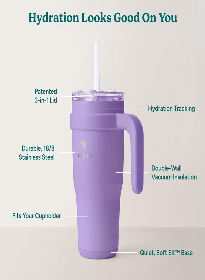 ريديوس كوب ريسايد المصنوع من الفولاذ المقاوم للصدأ بسعة 24 أونصة مع مقبض - كوب سفر معزول بتفريغ الهواء بجدار مزدوج، غطاء مقاوم للتعرق وماصة قابلة لإعادة الاستخدام - يحافظ على برودة المشروبات لمدة 24 ساعة، يناسب حاملات الأكواب، آمن للغسل في غسالة الأطباق - لون بنفسجي - Image 4