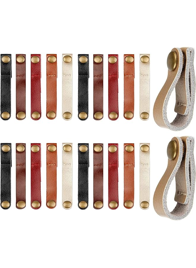Green Tiger Leather Cable Straps, Leather Handmade Cord Keeper, Cord Organizer for USB Cable and Headphone Wire, Easy to Carry and Convenient to Use, Suitable for Work and Travel, 5 Colors, 20Pcs - Image 1