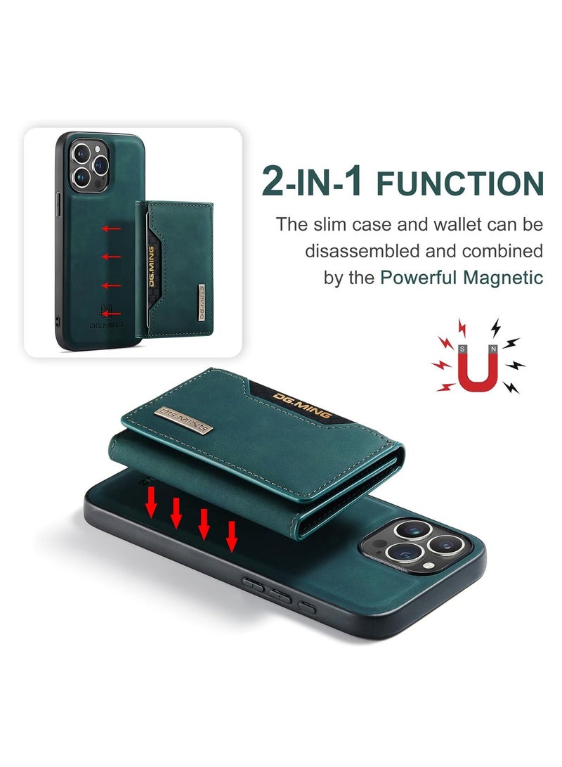 KASTWAVE Leather Wallet Phone Cases for iPhone 15 Pro Max, 6.7'' 2 in 1 Leather Phone Case Back Cover Magnetic Detachable with Trifold Wallet Card Holder Pocket Detachable Back Cover (Green) - Image 4