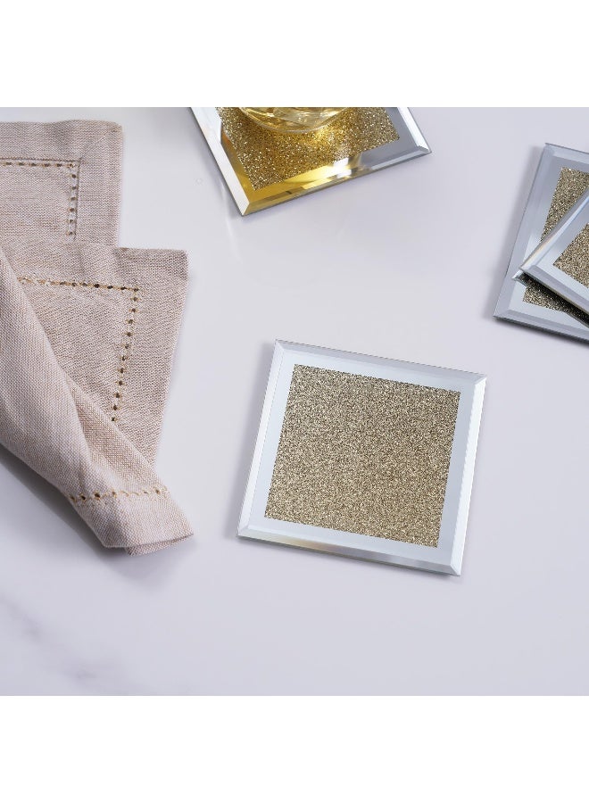 Pan Home طقم كوسترات زجاجية 4 قطع 10X10 سم - ذهبي - Image 1