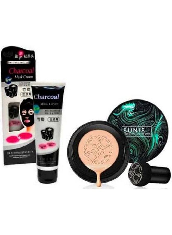 SUNISA Bb And Cc Cream Natural Foundation With Mushroom Head Air Cushion 20G And 1 Charcoal Peel Off Mask Pack Of 2 Natural Finish - Image 2