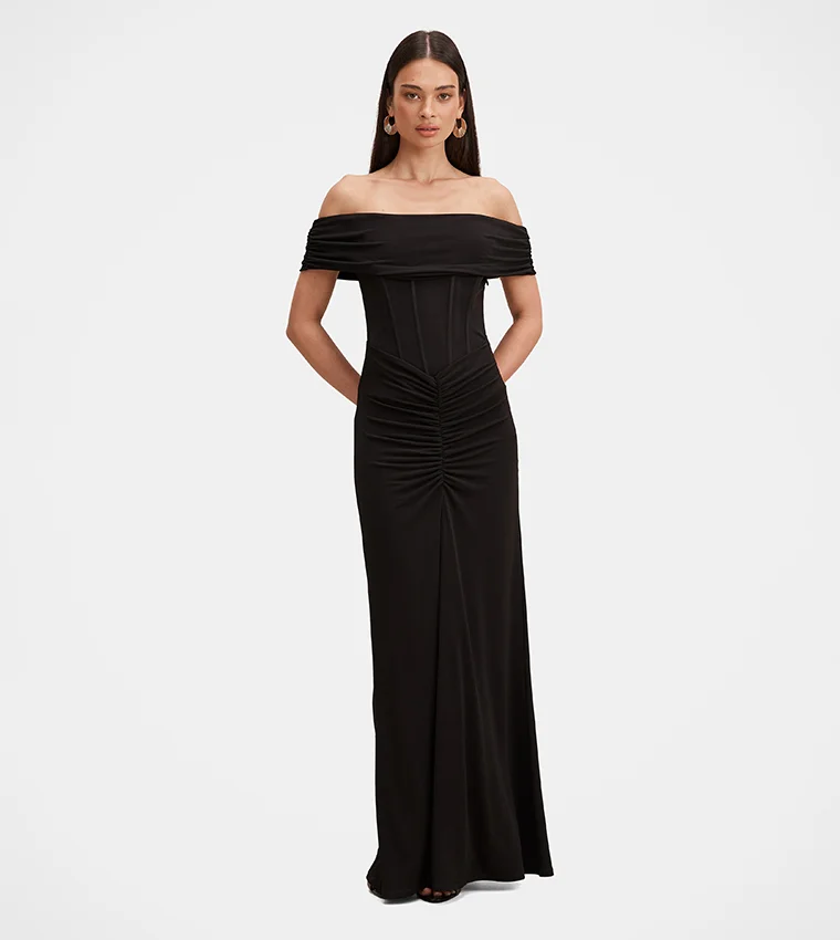 فورايفر نيو Ania Ruched Bardot Maxi Dress
