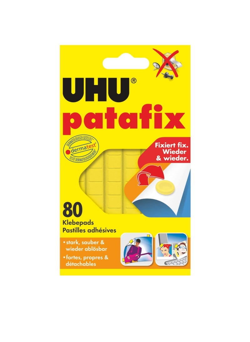 UHU Patafix, Removable And Reusable Adhesive Pads, Repositionable And Precut Tack, 80 Pads, Yellow - Image 1