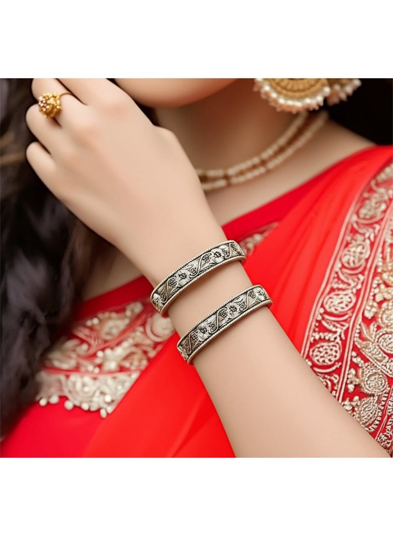 Pretty Precious Bangle Set with Oxidised Plating for Women (Set of 2) – Available in Size 2.4  | Traditional Boho Style - Image 2