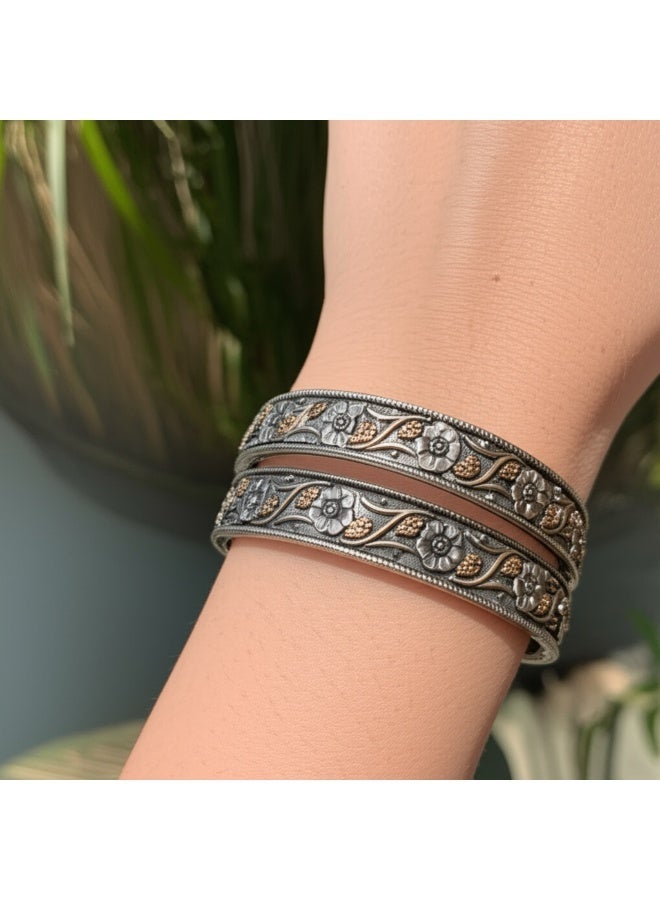Pretty Precious Bangle Set with Oxidised Plating for Women (Set of 2) – Available in Size 2.4  | Traditional Boho Style - Image 4