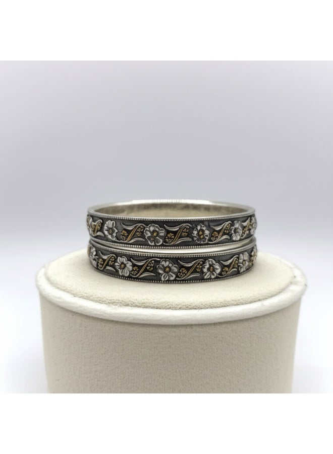Pretty Precious Bangle Set with Oxidised Plating for Women (Set of 2) – Available in Size 2.4  | Traditional Boho Style - Image 1