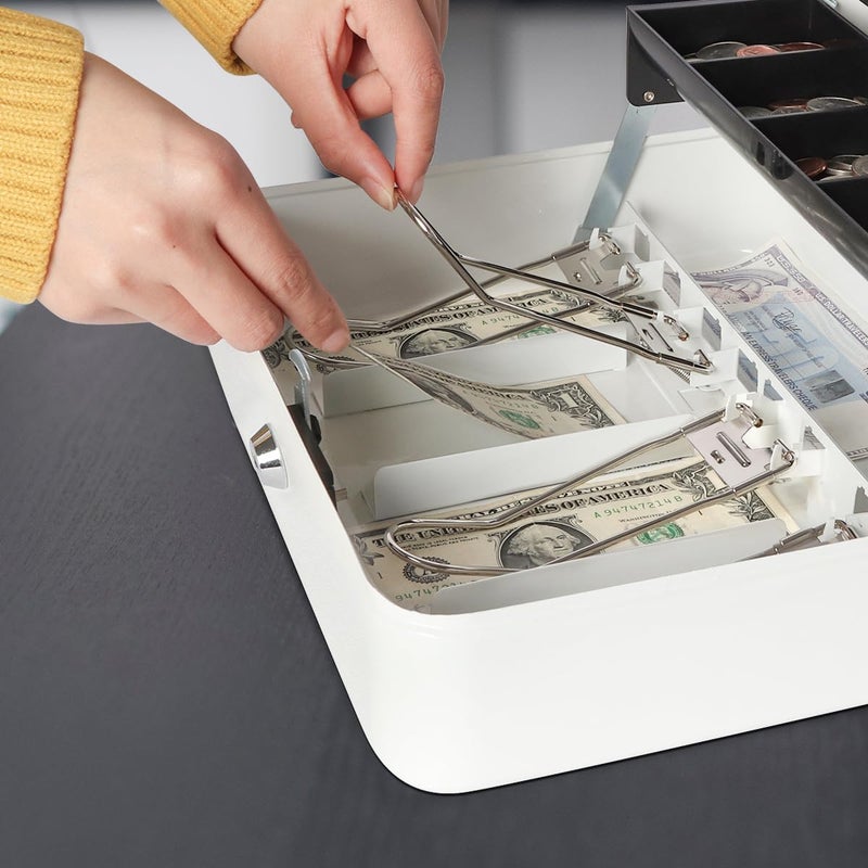 Jssmst Locking Large Metal Cash Box with Money Tray, Money Box with Key Lock, White, SM-CB0504L - Image 5