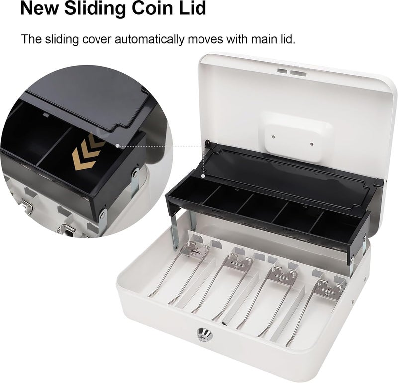 Jssmst Locking Large Metal Cash Box with Money Tray, Money Box with Key Lock, White, SM-CB0504L - Image 2