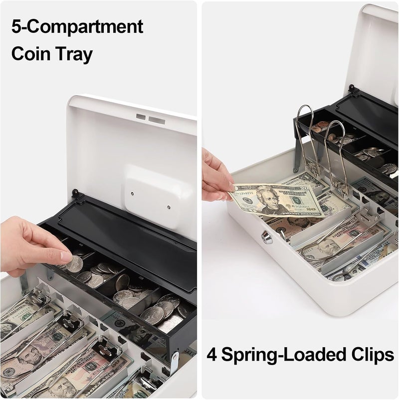 Jssmst Locking Large Metal Cash Box with Money Tray, Money Box with Key Lock, White, SM-CB0504L - Image 4