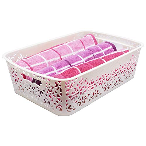 Cutting EDGE Plastic Storage Turkish Baskets with Lid Set of 1 Storing Fruit Vegetable Toys, Kitchen Bathroom Stationary Tools (White, Small) - Image 5