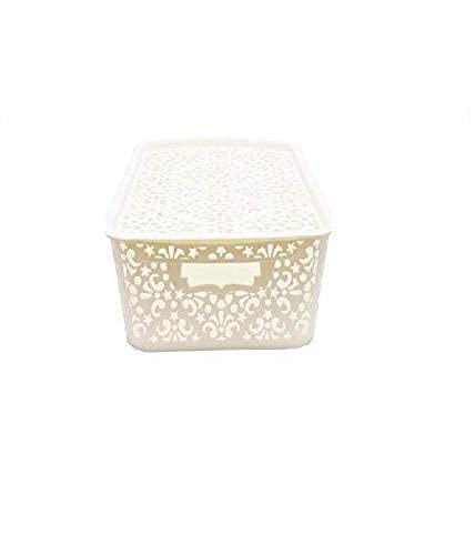 Cutting EDGE Plastic Storage Turkish Baskets with Lid Set of 1 Storing Fruit Vegetable Toys, Kitchen Bathroom Stationary Tools (White, Small) - Image 1
