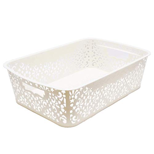 Cutting EDGE Plastic Storage Turkish Baskets with Lid Set of 1 Storing Fruit Vegetable Toys, Kitchen Bathroom Stationary Tools (White, Small) - Image 3