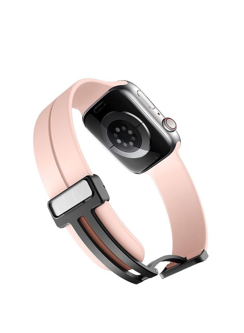 Watch Magnetic Strap  band compatible with  Apple Watch Band 44mm 42mm, Soft Silicone Sport Strap Compatible with iWatch Series 6/5/4 Pink - Image 1