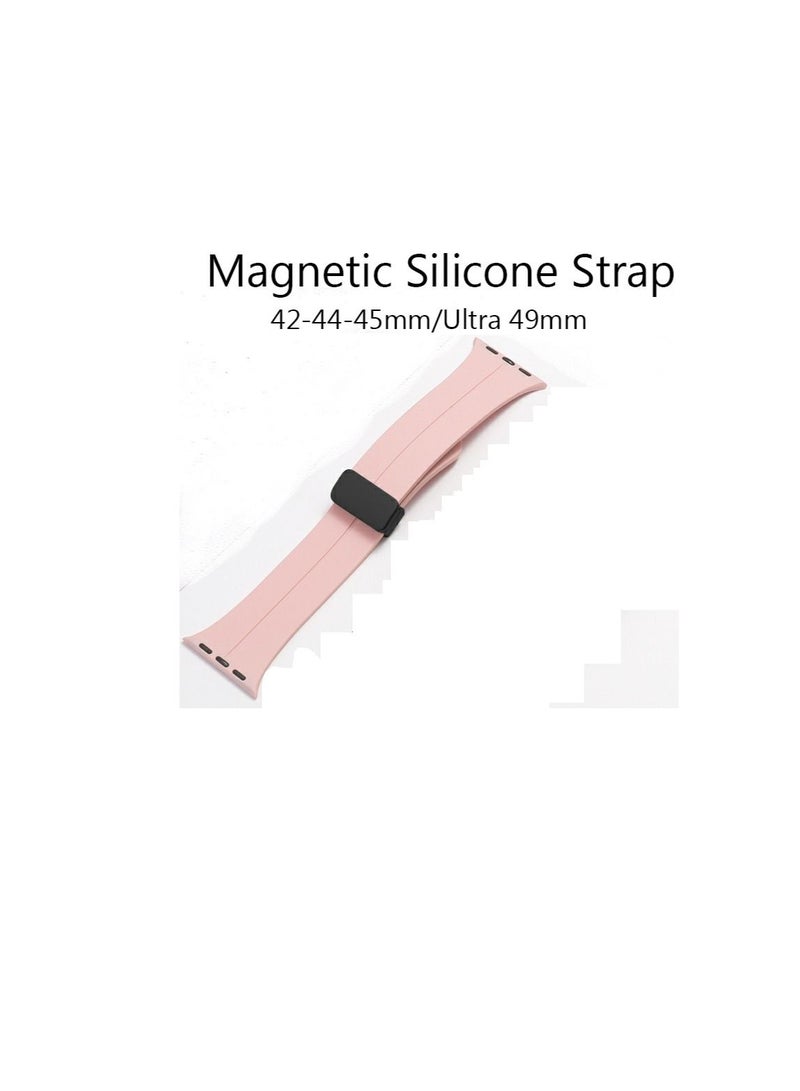Watch Magnetic Strap  band compatible with  Apple Watch Band 44mm 42mm, Soft Silicone Sport Strap Compatible with iWatch Series 6/5/4 Pink - Image 3