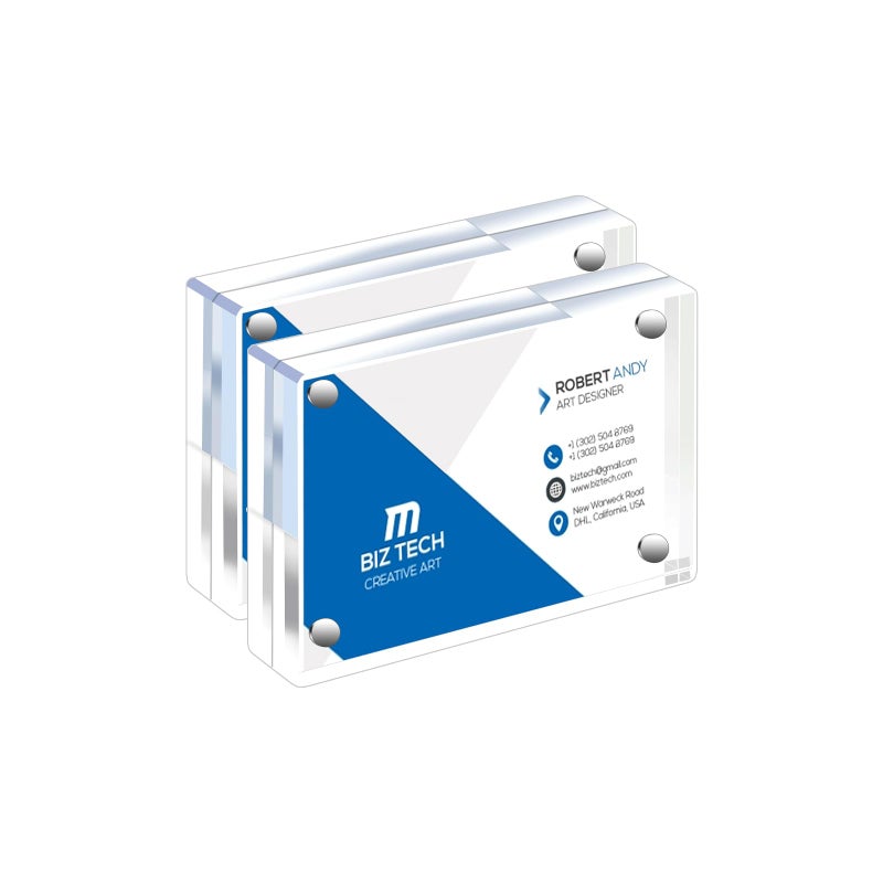 GENGENZER Mini Picture Frame 25x35 inch Clear Acrylic Magnetic Photo Business Card Frame 20mm Thick Double Sided Wallet Size Desktop Display Frames for Office Home Decor Photos Cards 2 Pcs - Image 2